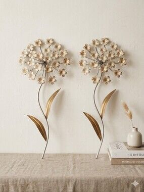 Hobby Lobby Gold and Cream Floral Metal Wall Art Pair